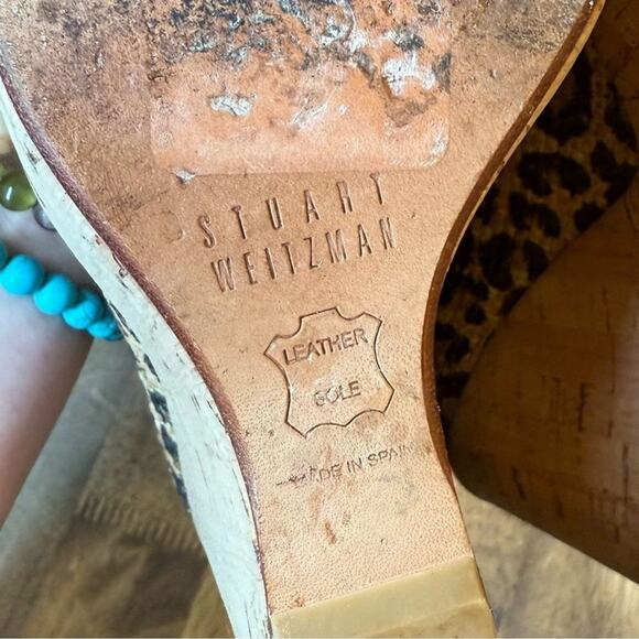 Stuart Weitzman Women’s Raffia Leopard Chetah Leather Cork Wedge Pumps Size 6 - Picture 10 of 10